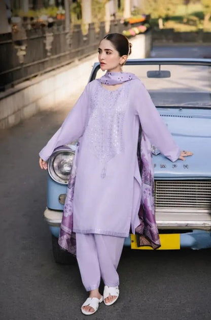 Asim Jofa - 3PC Unstitched Lawn Embroidered Shirt with Printed Slub Net Dupatta