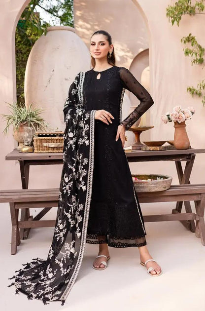 Azure - 3PC Unstitched Shamooz Silk Sequence Embroidered Shirt with Chiffon Embroidered Dupatta and Embroidered Trousers
