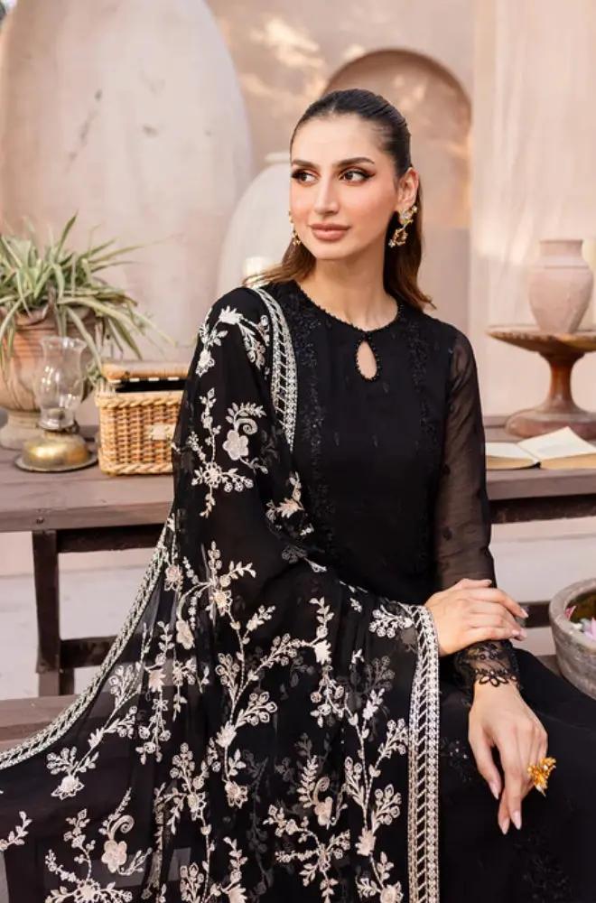 Azure - 3PC Unstitched Shamooz Silk Sequence Embroidered Shirt with Chiffon Embroidered Dupatta and Embroidered Trousers