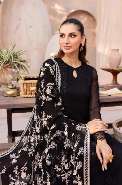 Azure - 3PC Unstitched Shamooz Silk Sequence Embroidered Shirt with Chiffon Embroidered Dupatta and Embroidered Trousers