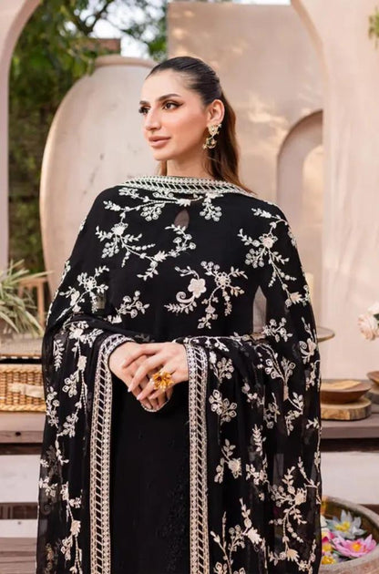 Azure - 3PC Unstitched Shamooz Silk Sequence Embroidered Shirt with Chiffon Embroidered Dupatta and Embroidered Trousers