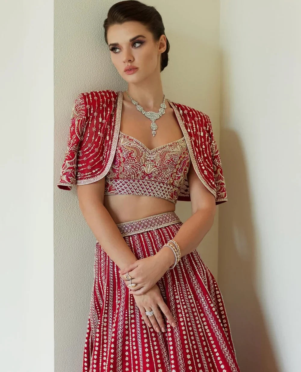 Faraz Manan Wedding Festive Luxury Organza Hand Emblishment Collection Ultimate Red