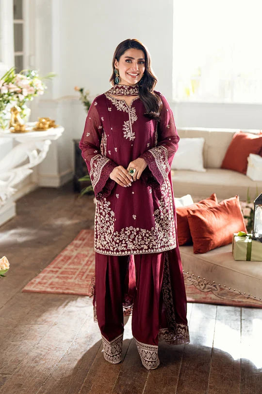 Azure Luxury Chiffon Embroidered Collection Unstitched Berry Dusk