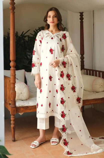 Baroque - 3PC Lawn Embroidered Shirt with Embroidered Chiffon Dupatta (Unstitched)