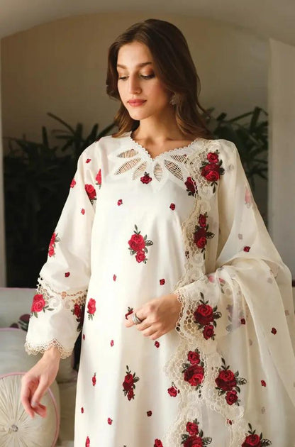 Baroque - 3PC Lawn Embroidered Shirt with Embroidered Chiffon Dupatta (Unstitched)
