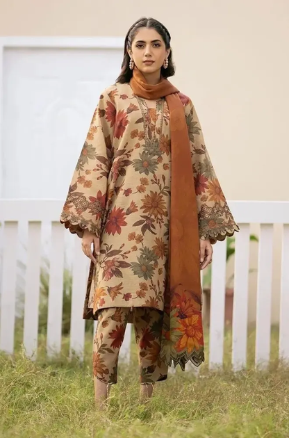 Baroque - 3PC Unstitched Digital Printed Karandi Shirt with Neck Patch and Digital Printed Karandi Dupatta with Trouser