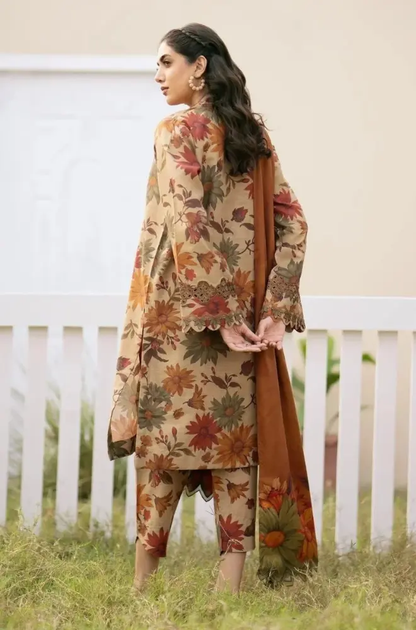 Baroque - 3PC Unstitched Digital Printed Karandi Shirt with Neck Patch and Digital Printed Karandi Dupatta with Trouser