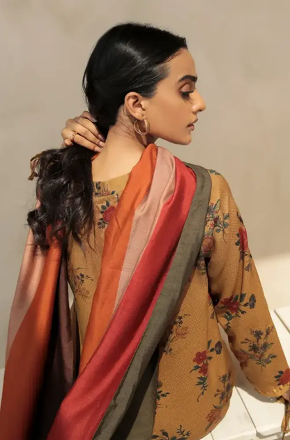 Baroque - 3PC Unstitched Digital Printed Karandi Shirt with Printed Karandi Dupatta and Trouser