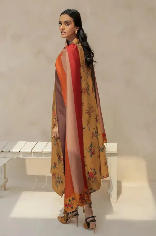 Baroque - 3PC Unstitched Digital Printed Karandi Shirt with Printed Karandi Dupatta and Trouser