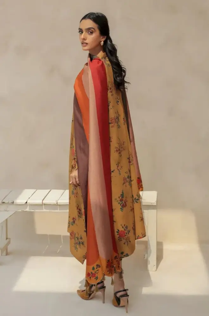 Baroque - 3PC Unstitched Digital Printed Karandi Shirt with Printed Karandi Dupatta and Trouser