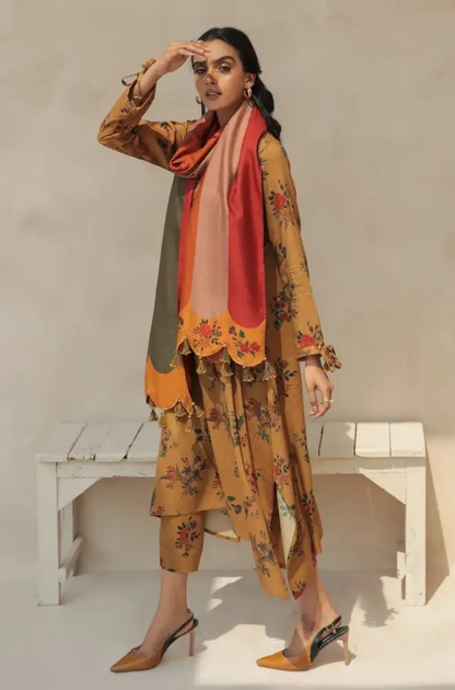 Baroque - 3PC Unstitched Digital Printed Karandi Shirt with Printed Karandi Dupatta and Trouser