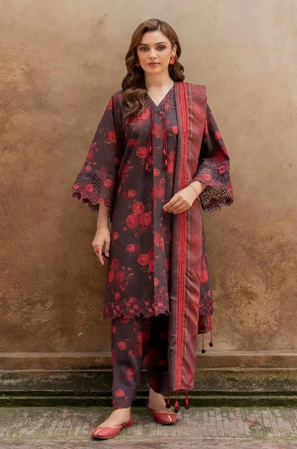 Baroque - 3PC Unstitched Printed Karandi Shirt with Printed Karandi Dupatta and Same Printed Trouser