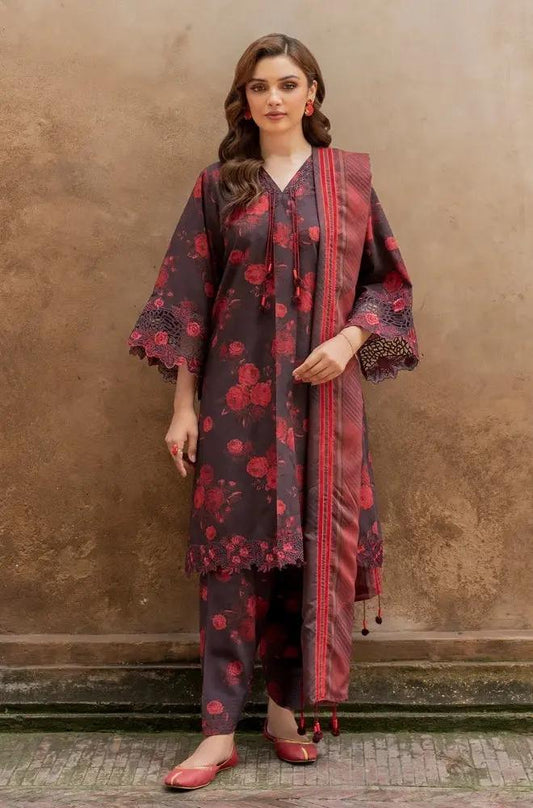 Baroque - 3PC Unstitched Printed Karandi Shirt with Printed Karandi Dupatta and Same Printed Trouser