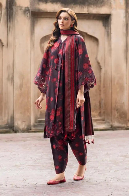 Baroque - 3PC Unstitched Printed Karandi Shirt with Printed Karandi Dupatta and Same Printed Trouser