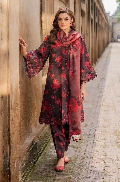Baroque - 3PC Unstitched Printed Karandi Shirt with Printed Karandi Dupatta and Same Printed Trouser