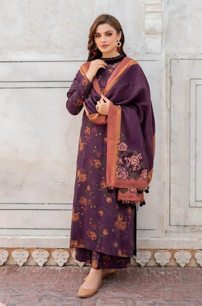Baroque - 3PC Unstitched Printed Karandi Shirt with Printed Karandi Dupatta and Same Printed Trouser
