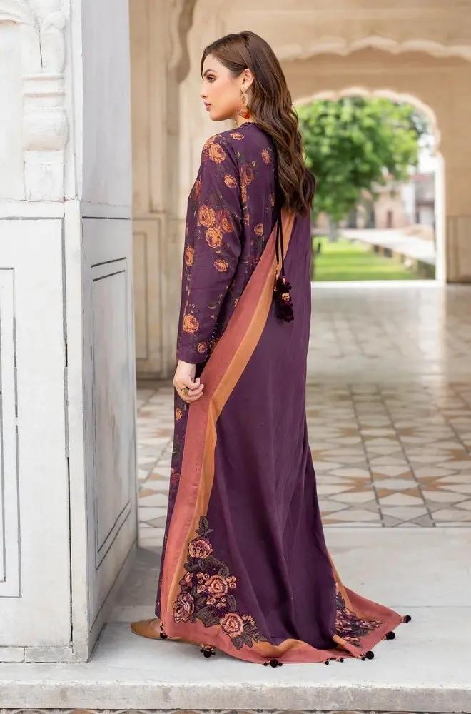 Baroque - 3PC Unstitched Printed Karandi Shirt with Printed Karandi Dupatta and Same Printed Trouser