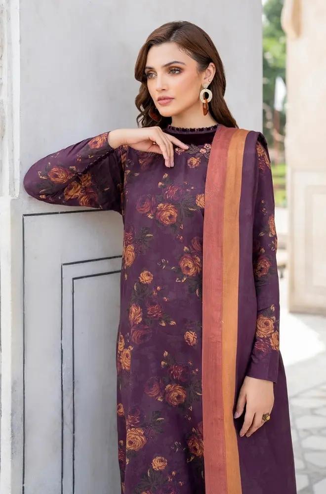 Baroque - 3PC Unstitched Printed Karandi Shirt with Printed Karandi Dupatta and Same Printed Trouser
