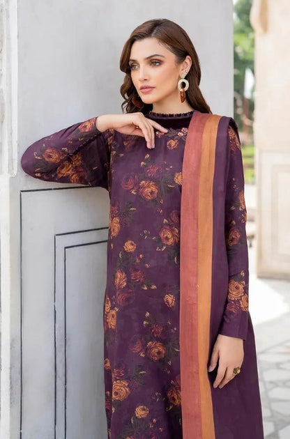 Baroque - 3PC Unstitched Printed Karandi Shirt with Printed Karandi Dupatta and Same Printed Trouser