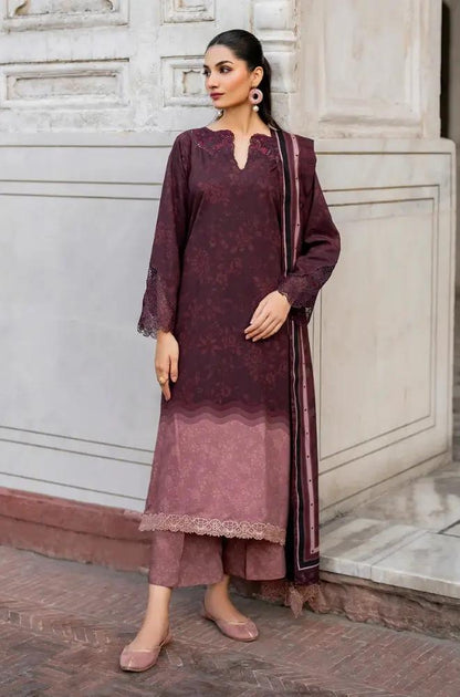Baroque - 3PC Unstitched Printed Khaddar Shirt with Printed Khaddar Dupatta and Same Printed Trouser