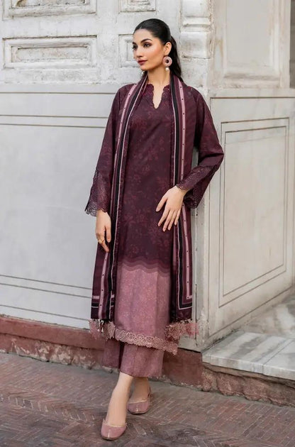 Baroque - 3PC Unstitched Printed Khaddar Shirt with Printed Khaddar Dupatta and Same Printed Trouser