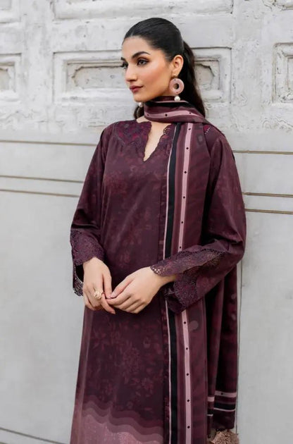 Baroque - 3PC Unstitched Printed Khaddar Shirt with Printed Khaddar Dupatta and Same Printed Trouser