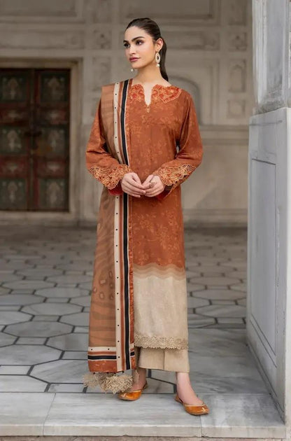 Baroque - 3PC Unstitched Printed Khaddar Shirt with Printed Khaddar Dupatta and Same Printed Trouser