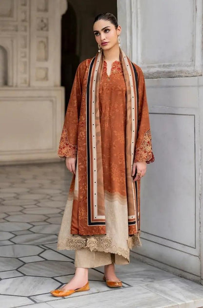 Baroque - 3PC Unstitched Printed Khaddar Shirt with Printed Khaddar Dupatta and Same Printed Trouser