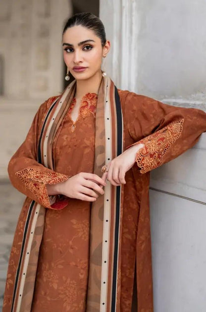 Baroque - 3PC Unstitched Printed Khaddar Shirt with Printed Khaddar Dupatta and Same Printed Trouser