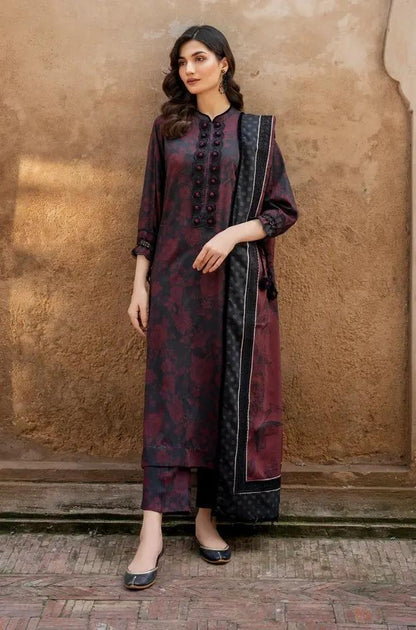 Baroque - 3PC Unstitched Printed Khaddar Shirt with Printed Khaddar Dupatta and Same Printed Trouser