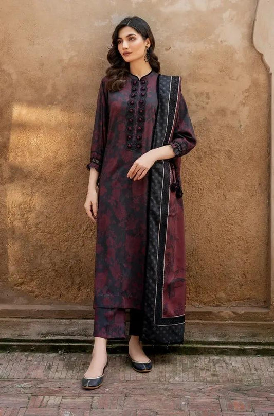 Baroque - 3PC Unstitched Printed Khaddar Shirt with Printed Khaddar Dupatta and Same Printed Trouser
