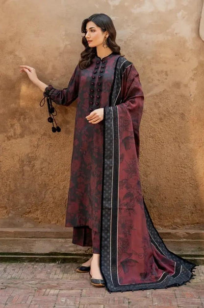 Baroque - 3PC Unstitched Printed Khaddar Shirt with Printed Khaddar Dupatta and Same Printed Trouser