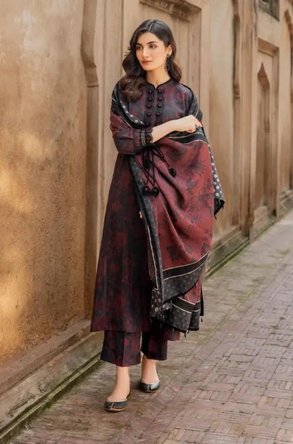 Baroque - 3PC Unstitched Printed Khaddar Shirt with Printed Khaddar Dupatta and Same Printed Trouser