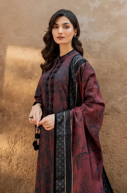 Baroque - 3PC Unstitched Printed Khaddar Shirt with Printed Khaddar Dupatta and Same Printed Trouser