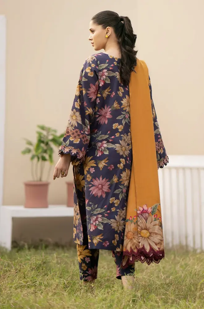 Baroque - 3PC Unstitched kranadi Printed Shirt with Embroidered Neck Patch and Trouser with Printed Karandi Dupatta
