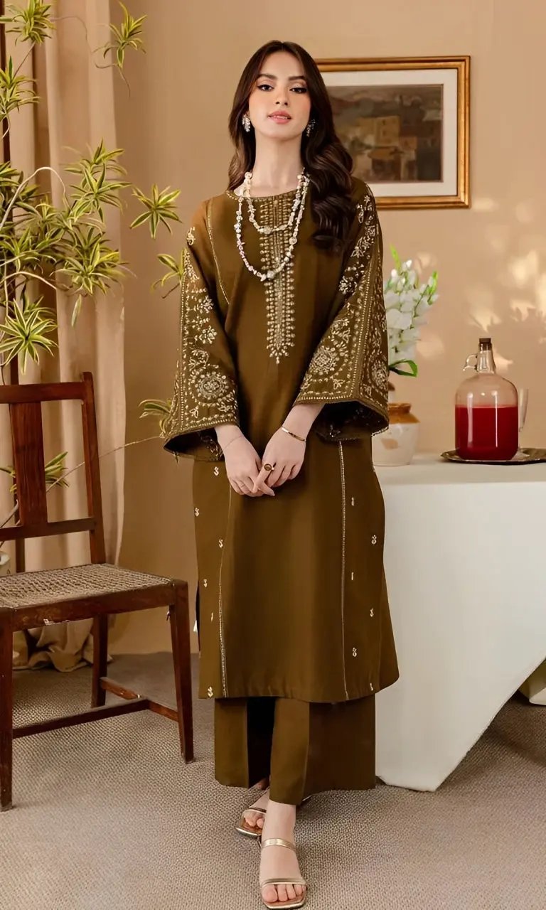 Batik - 2PC Lawn Embroidered Shirt with Plain Trouser (Unstitched)