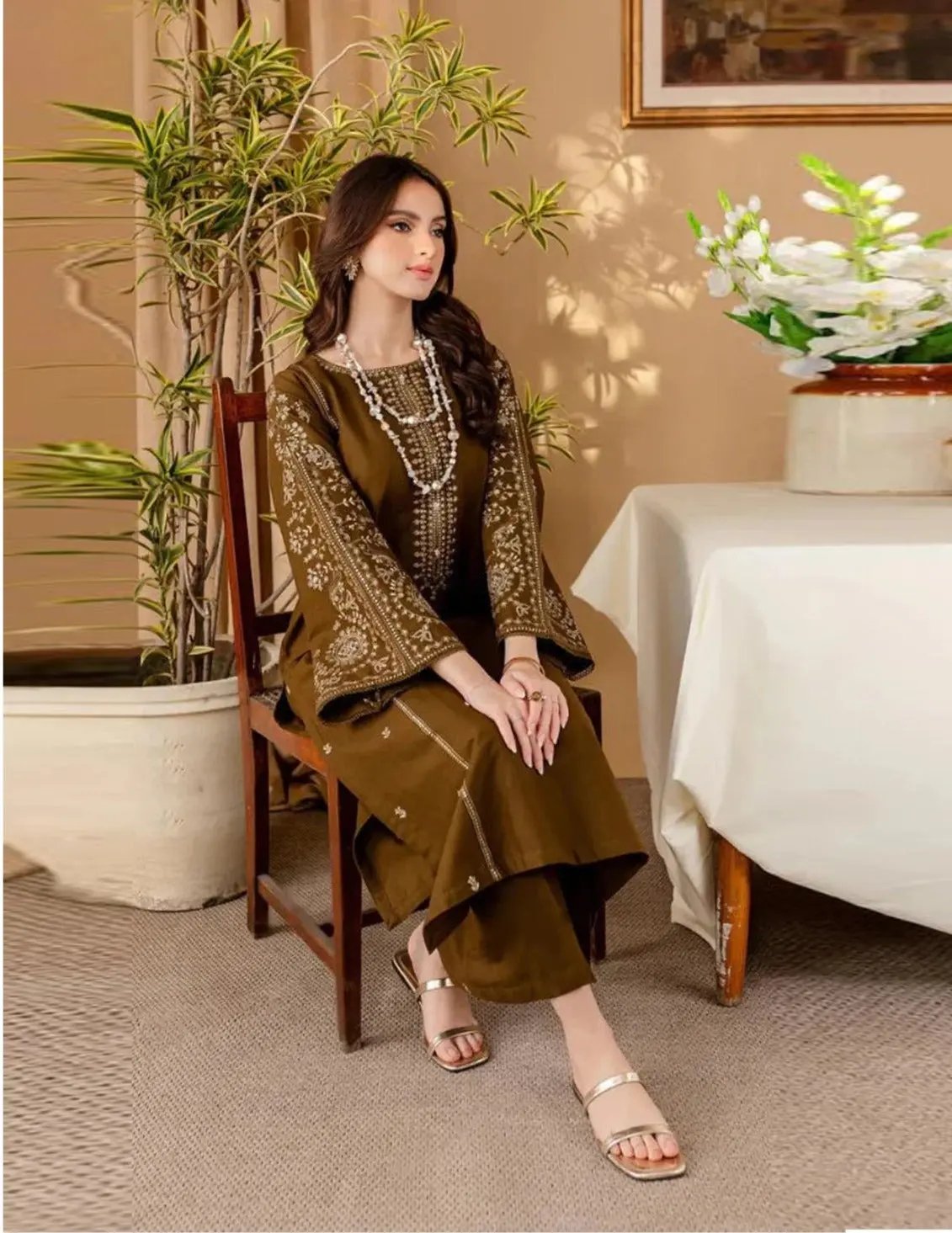 Batik - 2PC Lawn Embroidered Shirt with Plain Trouser (Unstitched)