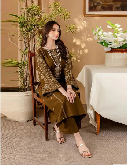 Batik - 2PC Lawn Embroidered Shirt with Plain Trouser (Unstitched)