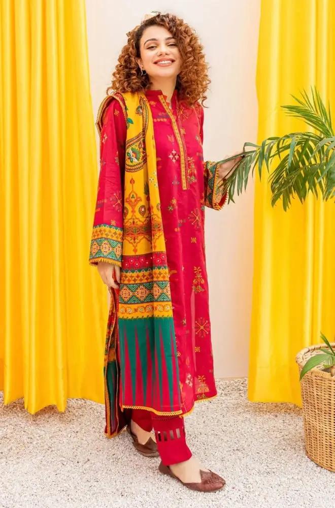 Batik - 3PC Unstitched Embroidered Khaddar Shirt with Printed Pashmina Wool Shawl and Trouser