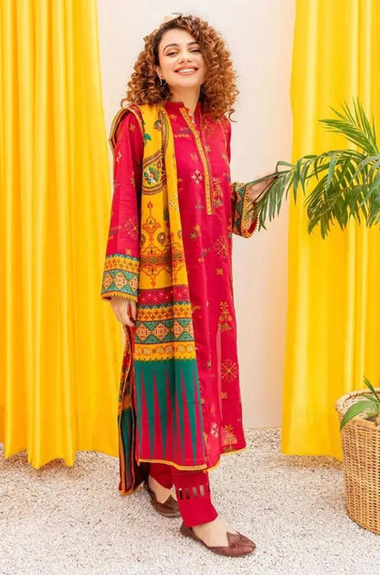 Batik - 3PC Unstitched Embroidered Khaddar Shirt with Printed Pashmina Wool Shawl and Trouser