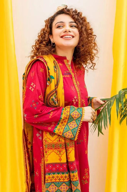 Batik - 3PC Unstitched Embroidered Khaddar Shirt with Printed Pashmina Wool Shawl and Trouser