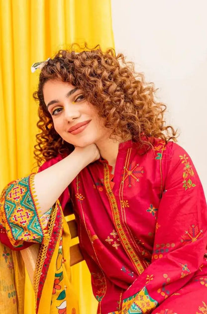 Batik - 3PC Unstitched Embroidered Khaddar Shirt with Printed Pashmina Wool Shawl and Trouser