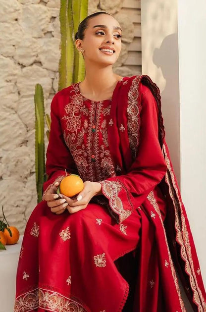 Beechtree - 3PC Unstitched Dhanak Embroidered Shirt with Dhanak Embroidered Dupatta and Trouser
