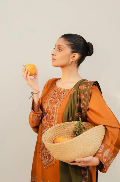 Beechtree - 3PC Unstitched Dhanak Embroidered Shirt with Dhanak Embroidered Dupatta and Trouser