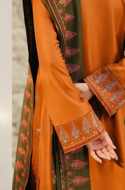 Beechtree - 3PC Unstitched Dhanak Embroidered Shirt with Dhanak Embroidered Dupatta and Trouser