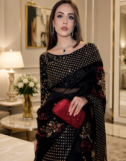 Muse Luxury Organza Embroidered 3Pc Unstitched Sari Ayesha Shahveer