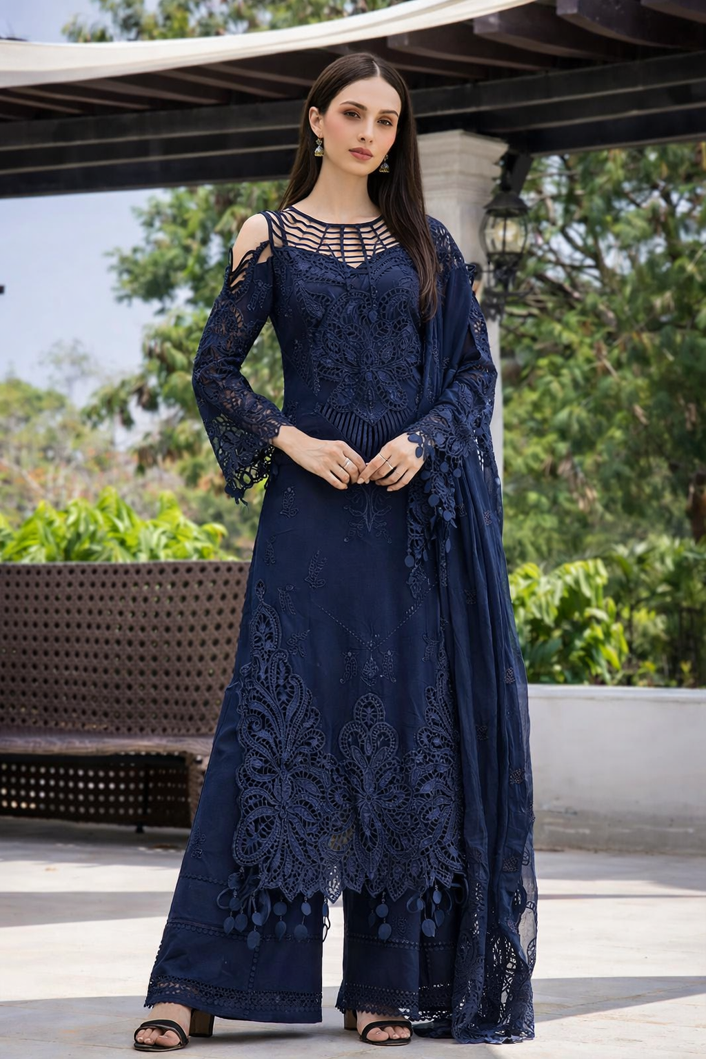 Adan Libas Luxury Lawn Embroidered 3 Pc Unstitched Suit Midnight Royale