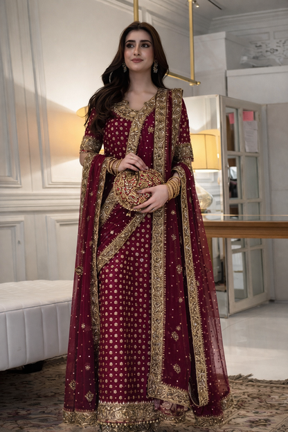 Haris Shakeel Luxury Chiffon Embroidered 3 Piece Unstitched - Aisha Afridi