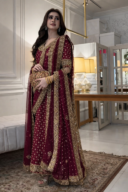 Haris Shakeel Luxury Chiffon Embroidered 3 Piece Unstitched - Aisha Afridi