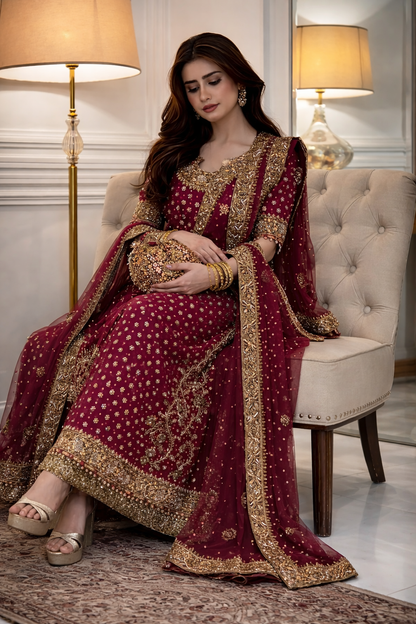 Haris Shakeel Luxury Chiffon Embroidered 3 Piece Unstitched - Aisha Afridi